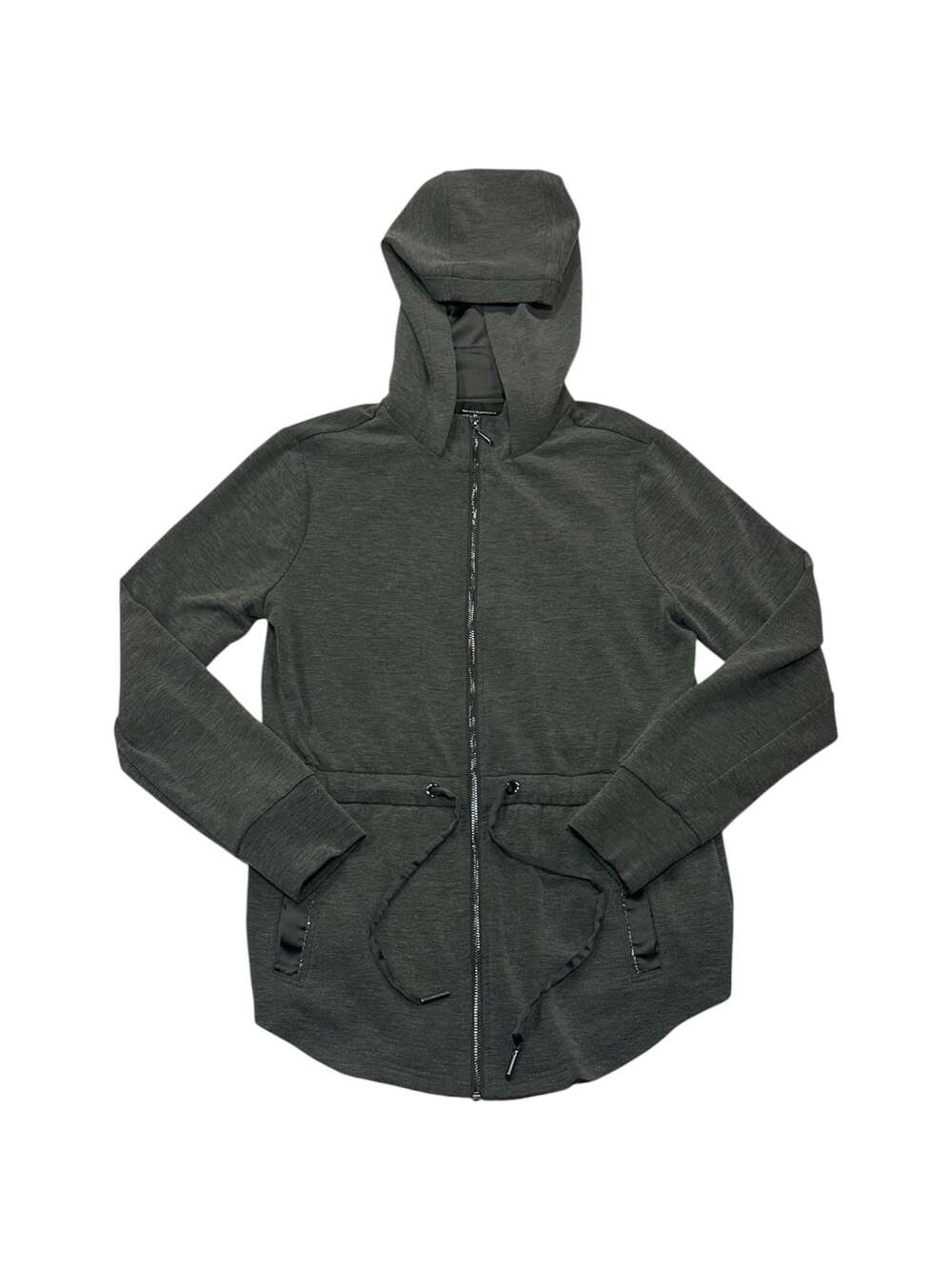 White House Black Market Grey Heather Drawstring Full Zip Hooded Athletic Jacket